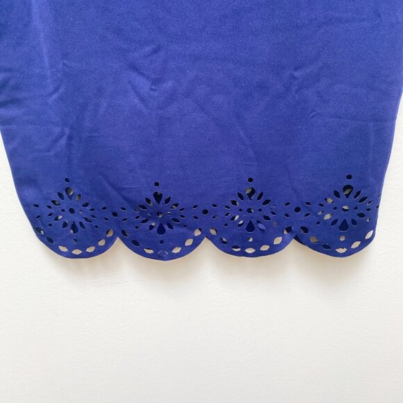 New Women Slim Solid Blue Midi Lace Cut Out Long Sleeve Bodycon Pullover Dress - Picture 2 of 5